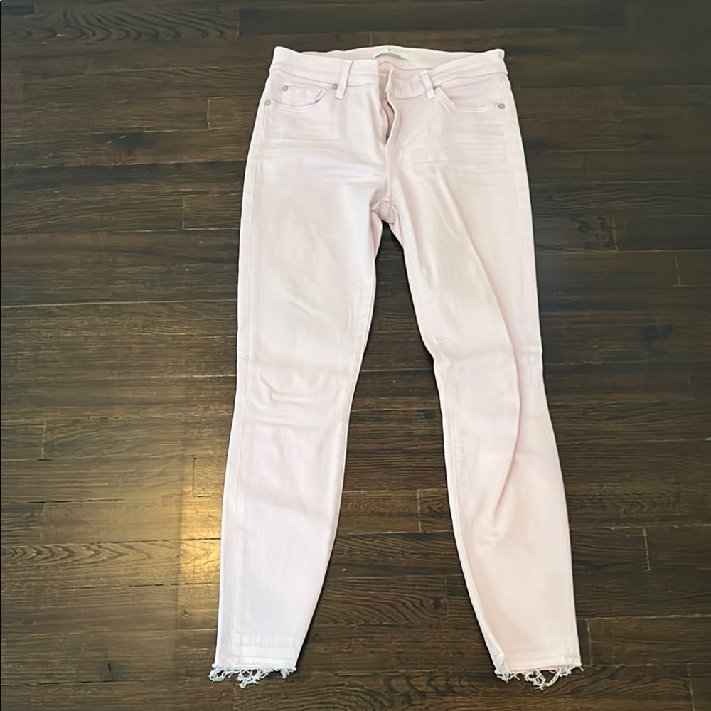 7 For All Mankind Pink Skinny Jeans Distressed Hem